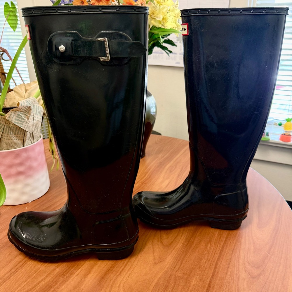 Hunter Original Tall Clear Haze Ombre Black Grey Rubber Rain Boots US 5 Wellies - Picture 2 of 16